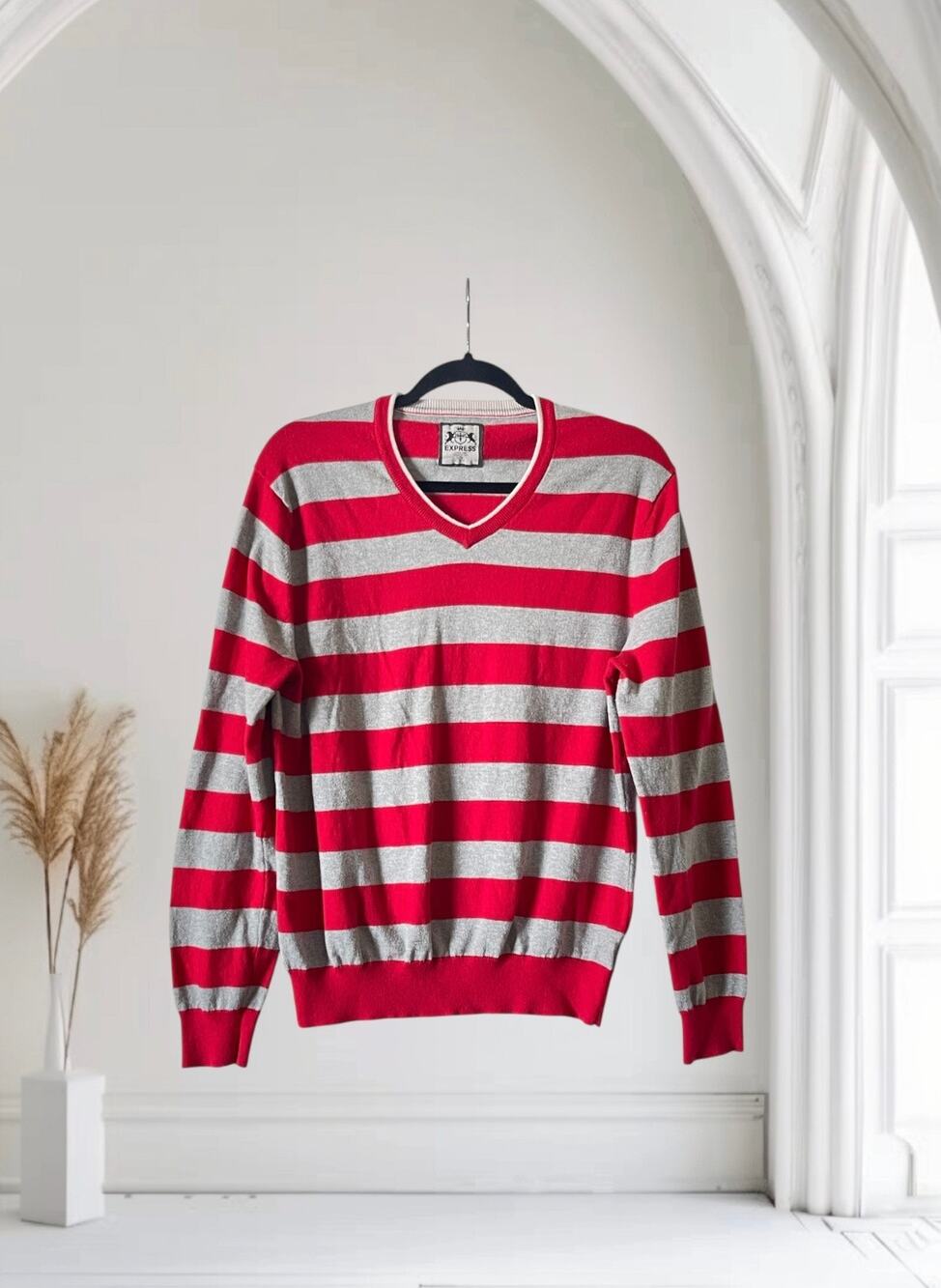 Express Sweater Mens Striped Pullover Cotton Large